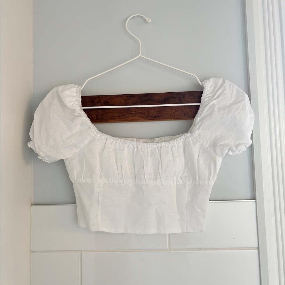 White Puff Sleeve Crop Top linen blend Sunday best